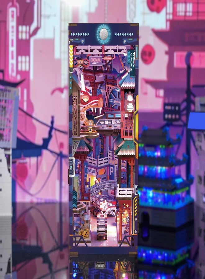 Hands Craft DIY Book Nook Kit - Cyber City Miniature Puzzle - Neon-Lit Cyberpunk Decor with Oriental Elements, Precision-Cut Wooden Pieces & LED Lights, Creative Craft Kit & Gift - Image 4